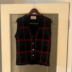 Tally Ho Vintage Plaid Sweater Vest Red Green